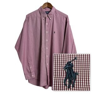 Ralph Lauren shirt men's XL Blake 2 ply red houndstooth blue pony button‎ down